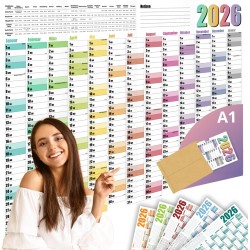 Calendrier mural annuel 2026 – Format A1 – Grand calendrier annuel XXL plié – Avec aperçu des jours fériés et des vacances scola