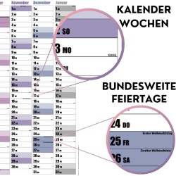 Calendrier mural annuel 2026 – Format A1 – Grand calendrier annuel XXL plié – Avec aperçu des jours fériés et des vacances scola