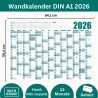 Calendrier mural annuel 2026 – Format A1 – Grand calendrier annuel XXL plié – Avec aperçu des jours fériés et vacances scolaires