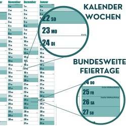 Calendrier mural annuel 2026 – Format A1 – Grand calendrier annuel XXL plié – Avec aperçu des jours fériés et vacances scolaires