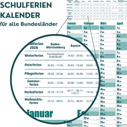 Calendrier mural annuel 2026 – Format A1 – Grand calendrier annuel XXL plié – Avec aperçu des jours fériés et vacances scolaires