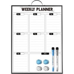 Tableau Blanc Mural Planificateur Hebdomadaire à Suspendre 40 x 30 cm, Tableau Blanc Portable avec Cadre Aluminium, Calendrier M
