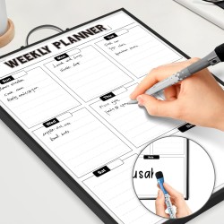 Tableau Blanc Mural Planificateur Hebdomadaire à Suspendre 40 x 30 cm, Tableau Blanc Portable avec Cadre Aluminium, Calendrier M