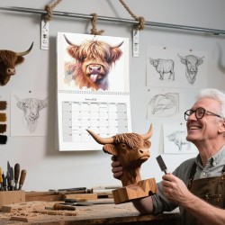 Calendrier Mural 2026 Animaux, Calendrier Mural Décoratif Highland Cow, Calendriers Murals Avec De Jolis Dessins De Bovins Des H