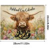 Calendrier Mural 2026 Animaux, Calendrier Mural Décoratif Highland Cow, Calendriers Murals Avec De Jolis Dessins De Bovins Des H