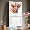 Calendrier Mural 2026 Animaux, Calendrier Mural Décoratif Highland Cow, Calendriers Murals Avec De Jolis Dessins De Bovins Des H