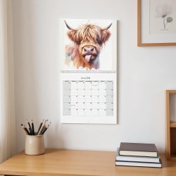 Calendrier Mural 2026 Animaux, Calendrier Mural Décoratif Highland Cow, Calendriers Murals Avec De Jolis Dessins De Bovins Des H