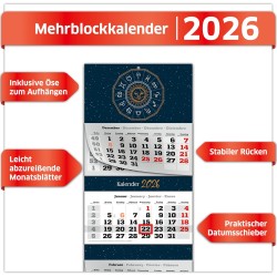 Primus Print Calendrier mural XXL 2026 – Calendrier mural 4 mois – Avec curseur de date, calendrier à suspendre – Avec jours fér