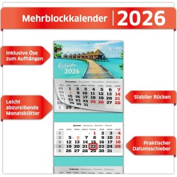 Primus Print Calendrier mural XXL 2026 – Calendrier mural 4 mois – Avec curseur de date, calendrier à suspendre – Avec jours fér