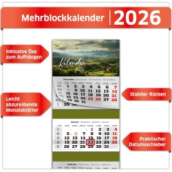 Primus Print Calendrier mural XXL 2026 – Calendrier mural 4 mois – Avec curseur de date, calendrier à suspendre – Avec jours fér