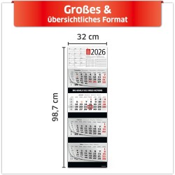 Primus Print Calendrier mural XXL 2026 – Calendrier mural 4 mois – Avec curseur de date, calendrier à suspendre – Avec jours fér