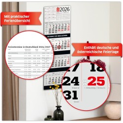 Primus Print Calendrier mural XXL 2026 – Calendrier mural 4 mois – Avec curseur de date, calendrier à suspendre – Avec jours fér