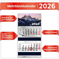 Primus Print Calendrier mural XXL 2026 – Calendrier mural 4 mois – Avec curseur de date, calendrier à suspendre – Avec jours fér