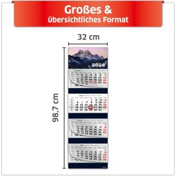 Primus Print Calendrier mural XXL 2026 – Calendrier mural 4 mois – Avec curseur de date, calendrier à suspendre – Avec jours fér