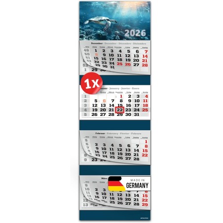 Primus Print Calendrier mural XXL 2026 – Calendrier mural 4 mois – Avec curseur de date, calendrier à suspendre – Avec jours fér