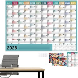 Calendrier 2026,Calendrier Mural 2026 Grand Format - Poster Annuel Scolaire avec Autocollants pour Planification École Bureau Ma