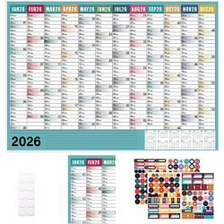 Calendrier 2026,Calendrier Mural 2026 Grand Format - Poster Annuel Scolaire avec Autocollants pour Planification École Bureau Ma