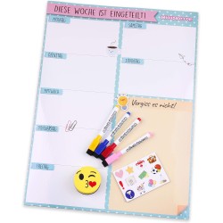 Planning de la Semaine Magnétique, 4 Feutres de Couleur, 12 Aimants, 1 Effaceur | Calendrier Frigo 43x32cm Tableau Cuisine Organ