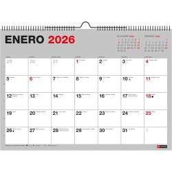 Miquelrius - Calendrier mural basique 2026, organiseur annuel A4 : 296 x 210 mm, avec espace pour noter, reliure spirale double,