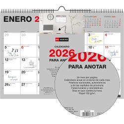 Miquelrius - Calendrier mural basique 2026, organiseur annuel A4 : 296 x 210 mm, avec espace pour noter, reliure spirale double,