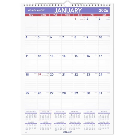 AT-A-GLANCE Calendrier mural 2026, 30,5 x 43,2 cm, taille moyenne (PM22826)