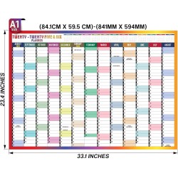 Grand planificateur mural 2025-2026, Format A1, Calendrier scolaire annuel, Grand planificateur d'août à août, Année académique 