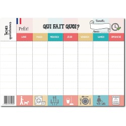 Calendrier Hebdomadaire Familial A3 à Remplir | Planning Mural Organisation Famille avec 8 Cases de Tâches Quotidiennes | Tablea