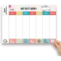 Calendrier Hebdomadaire Familial A3 à Remplir | Planning Mural Organisation Famille avec 8 Cases de Tâches Quotidiennes | Tablea