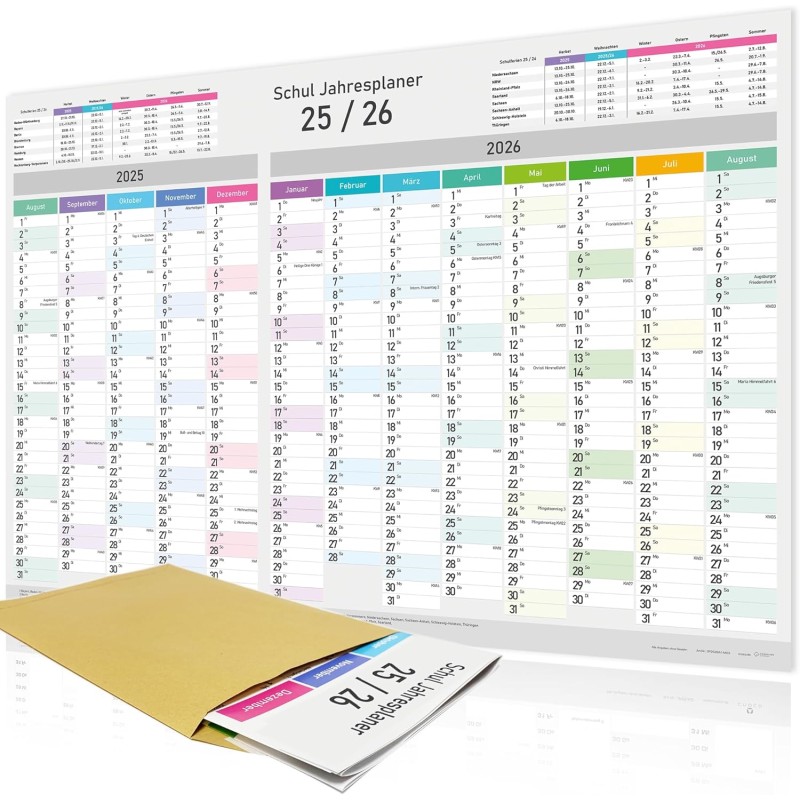 Calendrier scolaire XXL 2025/2026 – Calendrier mural – Planificateur annuel scolaire A1 (84 x 59 cm), planificateur mural avec s