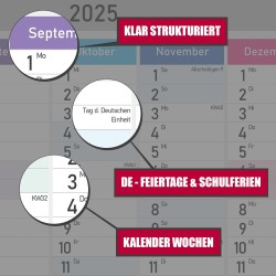Calendrier scolaire XXL 2025/2026 – Calendrier mural – Planificateur annuel scolaire A1 (84 x 59 cm), planificateur mural avec s