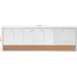 Nobo - Petit Tableau Agenda Semainier Magnétique Mural avec Bande d'Affichage en Liège, Cadre en Aluminium, Effaçable à Sec, Por