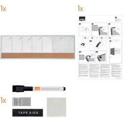 Nobo - Petit Tableau Agenda Semainier Magnétique Mural avec Bande d'Affichage en Liège, Cadre en Aluminium, Effaçable à Sec, Por
