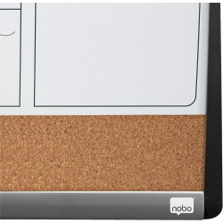 Nobo - Petit Tableau Blanc Agenda Mensuel Magnétique Mural avec Zone d'Affichage en Liège, Cadre Incurvé, Maison / Bureau, 585 x