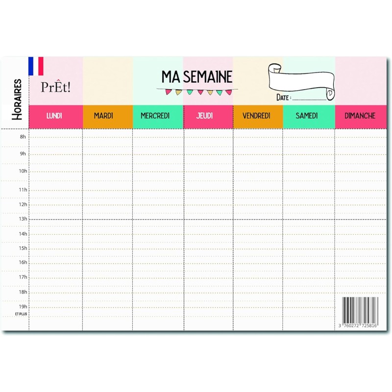 Emploi du Temps Scolaire & Semainier Famille A3 | Tableau Hebdomadaire Mural à Compléter | Organisation Enfants & Parents A3 | R