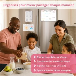 Calendrier Magnétique Frigo Sakura | Pack 3 : Tableau Semainier, Liste de Courses, Pense-Bête | Organisateur Familial | Planning
