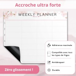 Calendrier Magnétique Frigo Sakura | Pack 3 : Tableau Semainier, Liste de Courses, Pense-Bête | Organisateur Familial | Planning