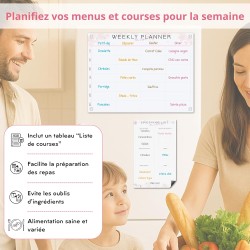 Calendrier Magnétique Frigo Sakura | Pack 3 : Tableau Semainier, Liste de Courses, Pense-Bête | Organisateur Familial | Planning