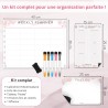 Calendrier Magnétique Frigo Sakura | Pack 3 : Tableau Semainier, Liste de Courses, Pense-Bête | Organisateur Familial | Planning