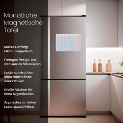 Calendrier magnétique mensuel allemand - Planificateur A4 coloré pour organisez vie, travail et activités quotidiennes.