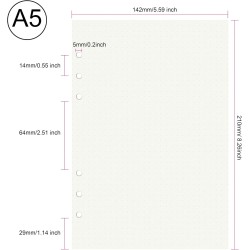 135 Feuilles A5 Recharge Papier en Pointillé, OVISEEN Quadrillé 6 Trous Vierge Feuillets Mobiles pour Agenda Filofax A5 Bullet C