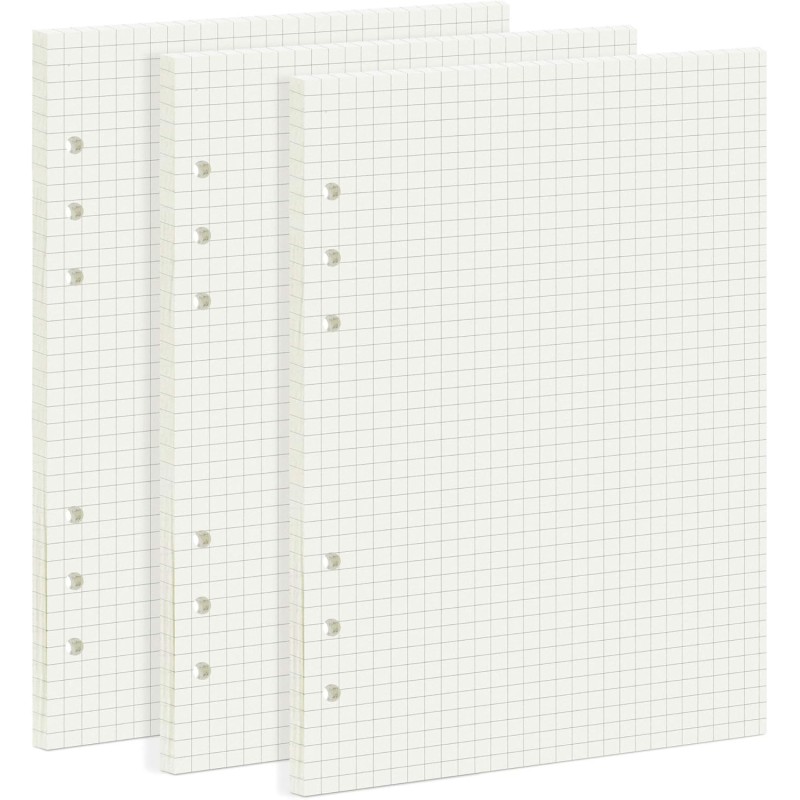 135 Feuilles A5 Recharge Papier en Quadrillé, OVISEEN Quadrillé 6 Trous Vierge Feuillets Mobiles pour Agenda Filofax A5 Bullet C