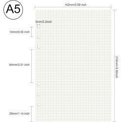 135 Feuilles A5 Recharge Papier en Quadrillé, OVISEEN Quadrillé 6 Trous Vierge Feuillets Mobiles pour Agenda Filofax A5 Bullet C
