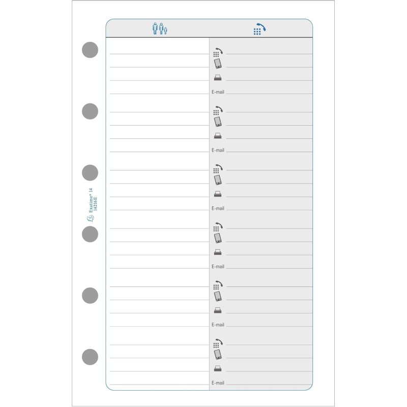 Exacompta - 14216E - Recharge perforée adresses-téléphones pour Organiseur Exatime 14 - 8,1 x 12,6 cm - Coloris blanc