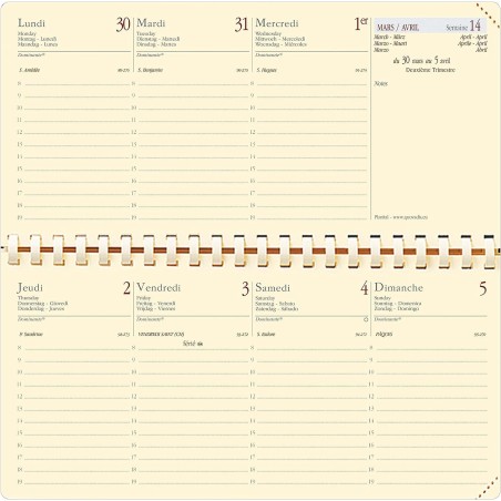 Quo Vadis - Recharge Pour Agenda Planital en Spirale - Mi-Décembre 2025 à Décembre 2026 - Taille : 8.8 x 17 cm