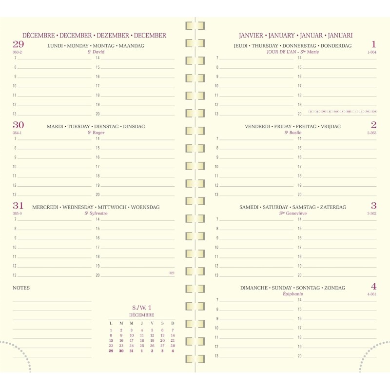Exacompta - 16822E - Recharge agenda de poche Eurotime 16S spiralée - 9 x 16 cm - Semainier janvier à décembre 2026