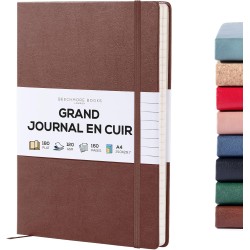 Beechmore Books Carnet de Notes Lignées - XL A4, Marron I Journal Couverture Rigide Premium Cuir Vegan, Papier Ligné Crème Épais
