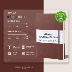 Beechmore Books Carnet de Notes Lignées - XL A4, Marron I Journal Couverture Rigide Premium Cuir Vegan, Papier Ligné Crème Épais
