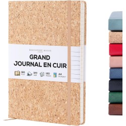 Beechmore Books Carnet de Notes Lignées - XL A4 Style de liège Journal Couverture Rigide Premium Cuir Vegan, Papier Ligné Crème 