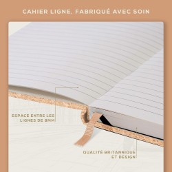 Beechmore Books Carnet de Notes Lignées - XL A4 Style de liège Journal Couverture Rigide Premium Cuir Vegan, Papier Ligné Crème 