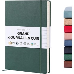 Beechmore Books Carnet de Notes Lignées - XL A4, Vert I Journal Couverture Rigide Premium Cuir Vegan, Papier Ligné Crème Épais 1